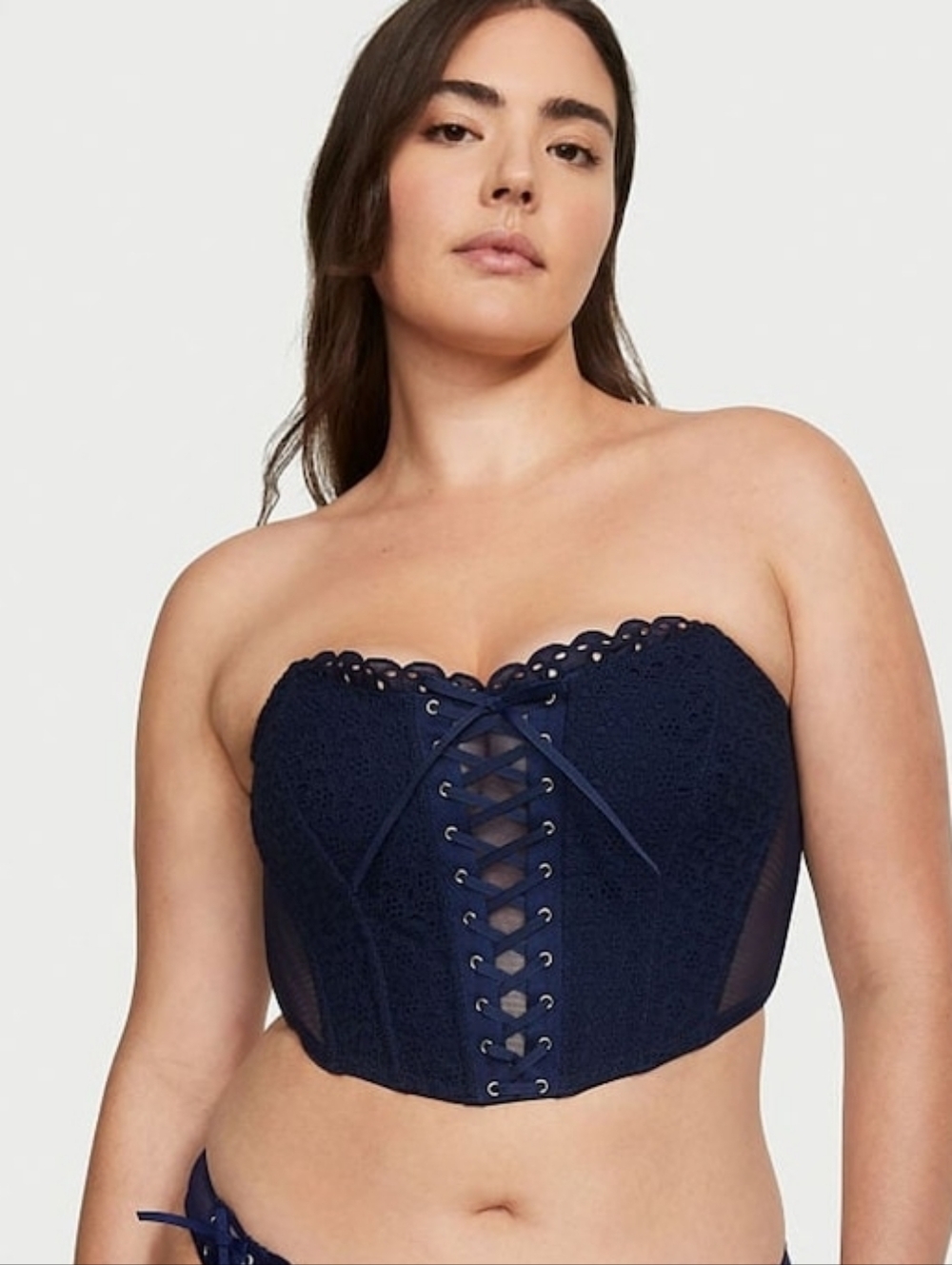 Victoria Secret Dream Angels Eyelet Lace Up Strapless Bra Top - Ensign - Picture 3 of 4